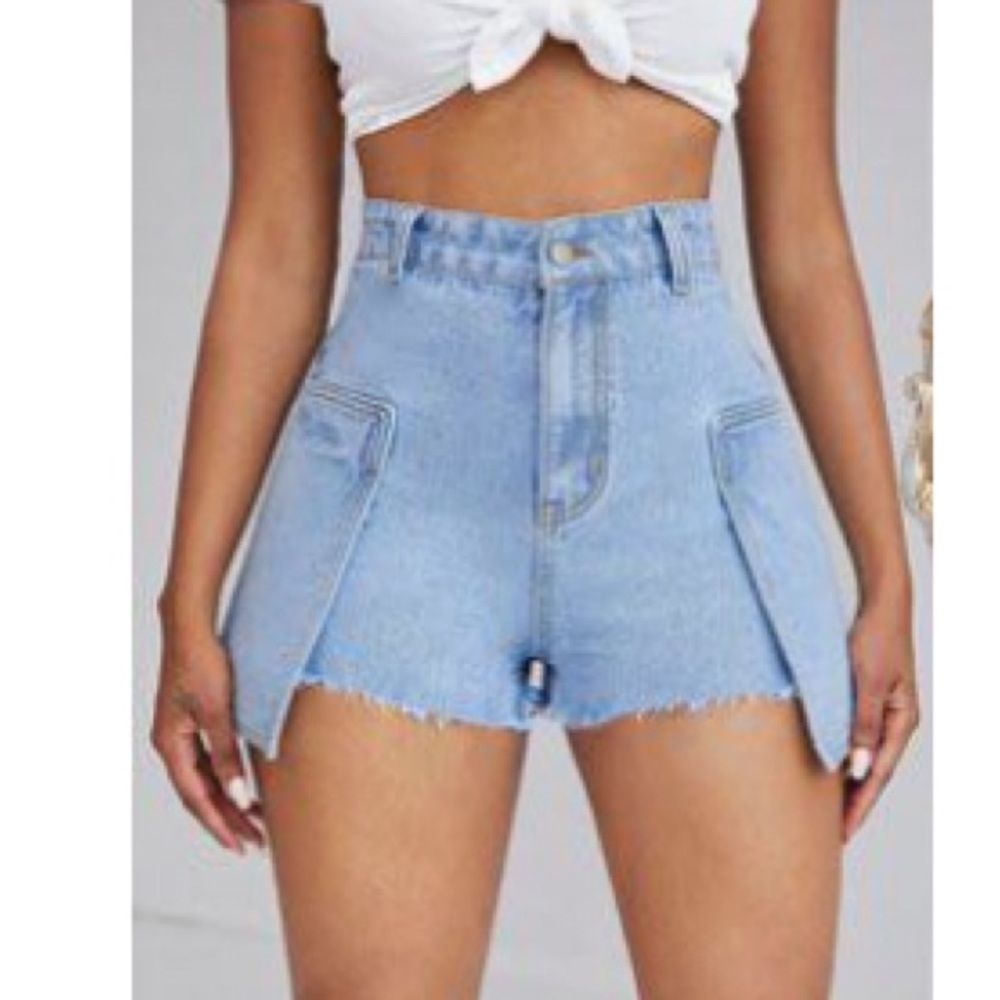 High-Waisted Light Blue Denim Shorts